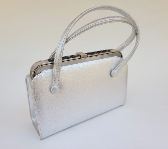 Silver Metallic Top Handled Handbag - image 4