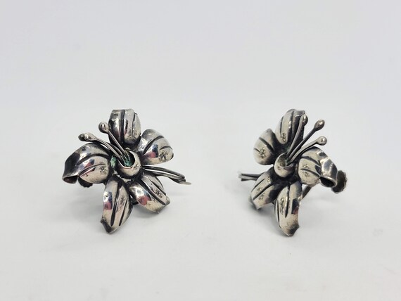 Sterling Silver Maricela Taxco Flower Brooch and … - image 7