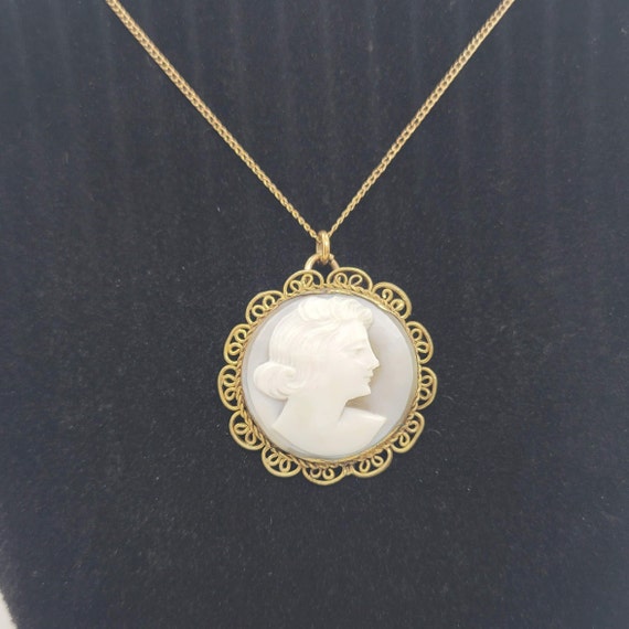 Carved Shell Cameo in Brass Bezel - image 2