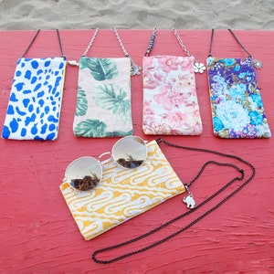 Collier étui à lunettes en tissu, étui à lunettes en lin, collier porte-lunettes personnalisé, pochette à lunettes de soleil personnalisée, collier petit sac
