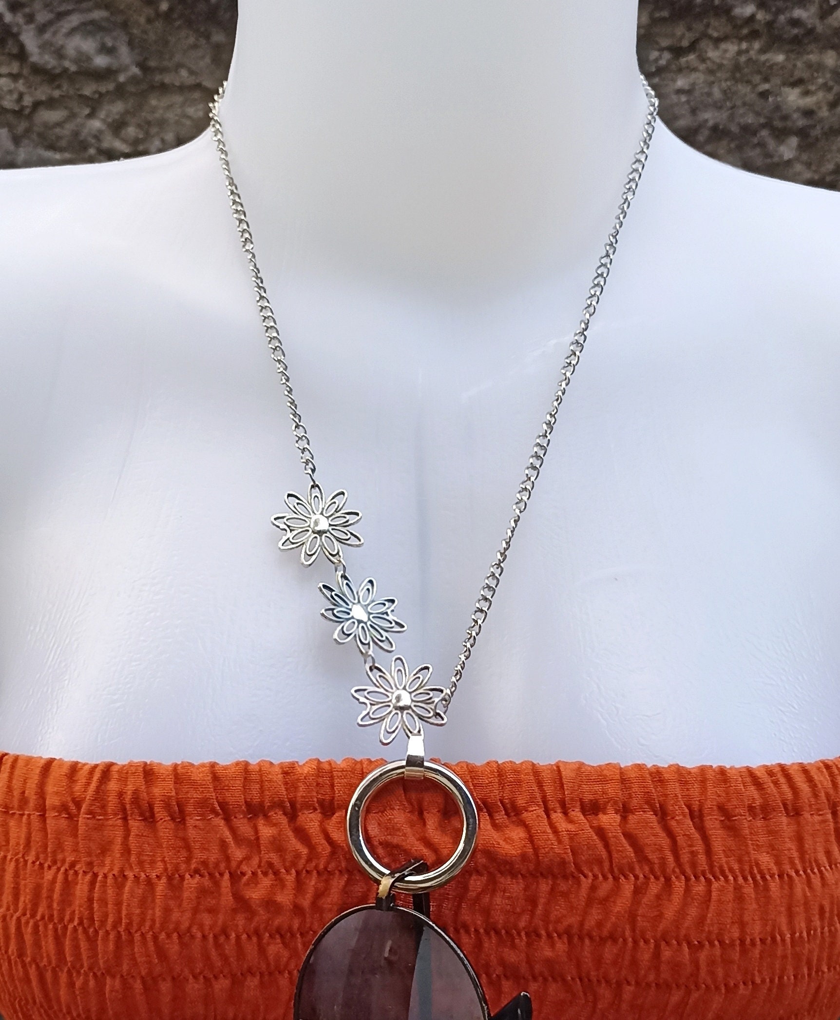 Flower Lariat Necklace Eyeglass Loop Necklace Flower Cluster Etsy