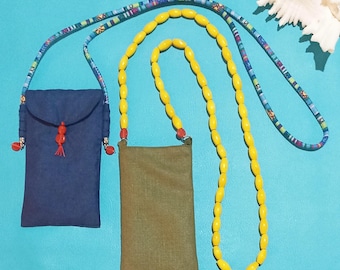 Linnen crossbody-telefoontas: stoffen smartphonezakje, kleine schoudertas