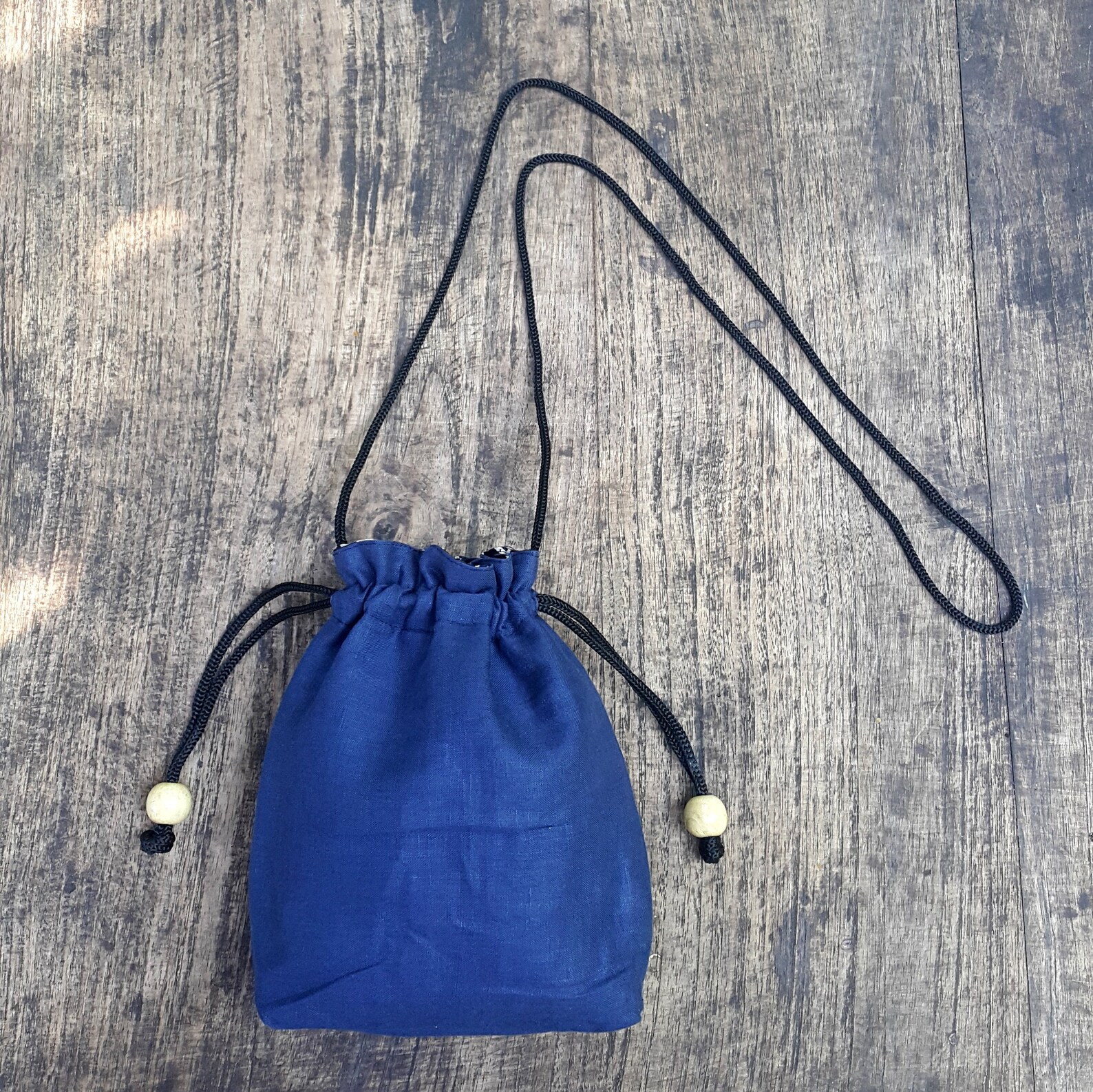 Linen reversible bag navy blue pure linen drawstring bucket Etsy