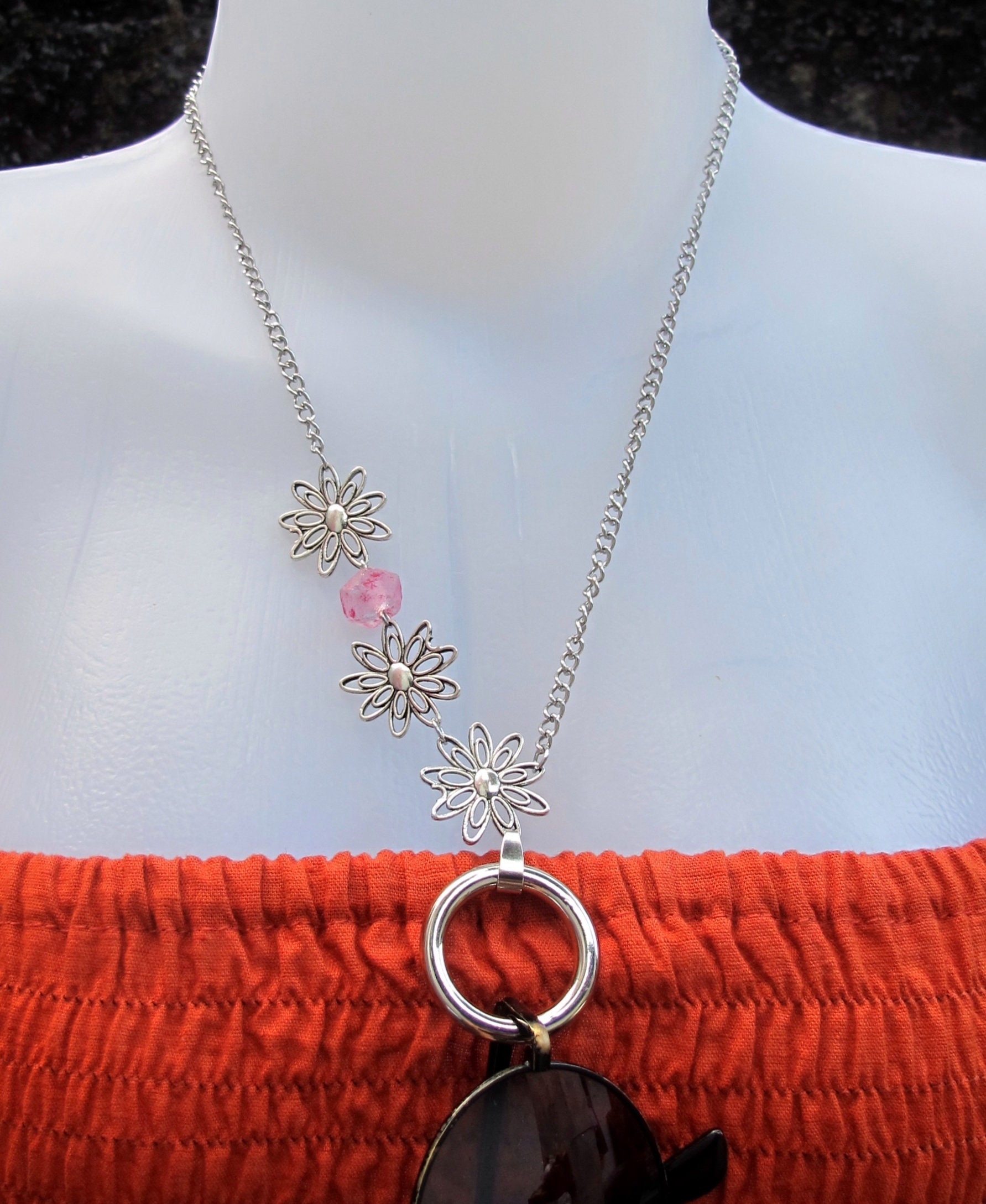 Flower Lariat Necklace Eyeglass Loop Necklace Flower Cluster Etsy