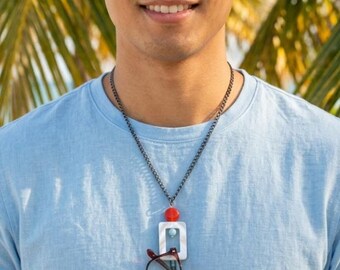 Vierkante parelmoerketting, lenzenvloeistofsleutelkoord, art-decoketting