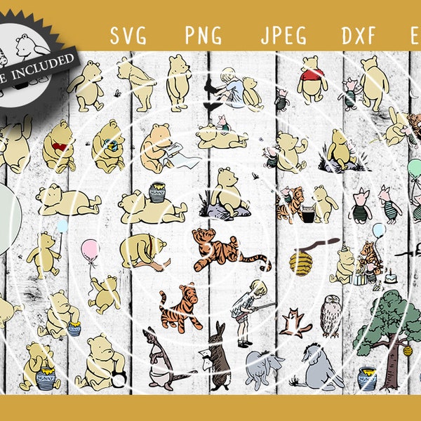 Classic Pooh ultimative Bundle SVG, PNG, Clipart, Vektor, digitaler Download, Design Print für Silhouette Cameo und Cricut Maschine