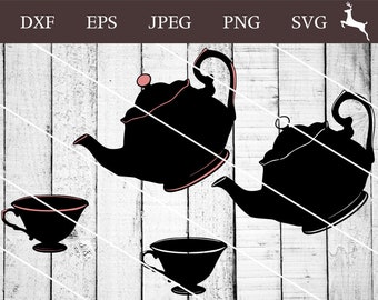 Teapot and Teacup SVG, PNG, Clipart, Vector, Digital Download, Design Print For Silhouette Cameo And Cricut Machine
