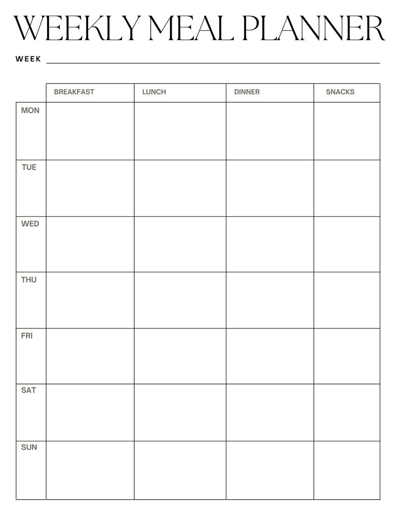 Weekly Printable Meal Planner Breakfast Lunch Dinner Snacks 4 Weekly Printable Meal Planner Breakfast Lunch Dinner Snacks 4
