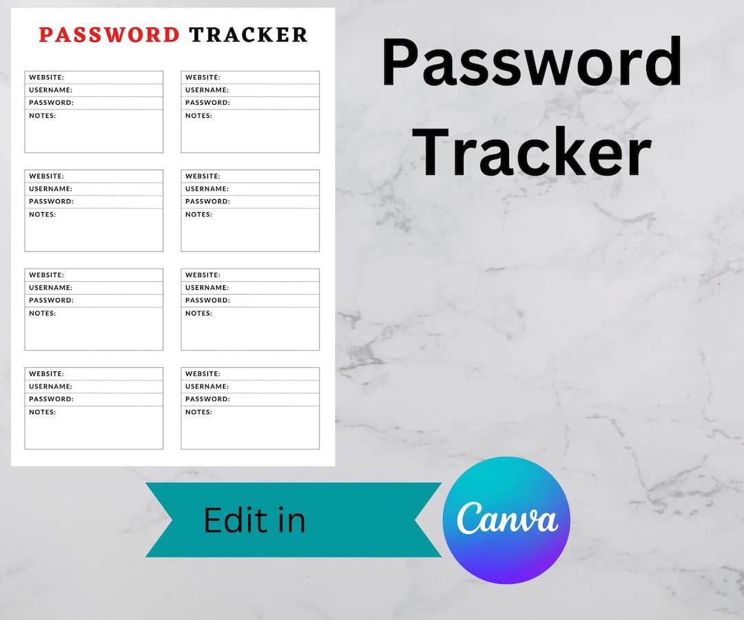Digital Password Tracker | Editable in Canva | Printable | Fillable ...