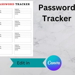 Digital Password Tracker | Editable in Canva | Printable | Fillable | Password Log | Password Keeper | Password Notes | Download | PDF