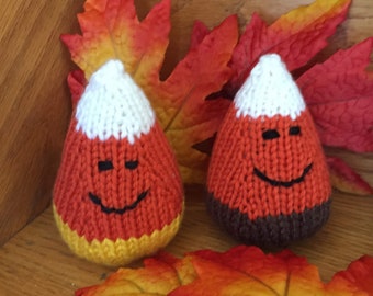 Candy Corn - Hand Knit - Halloween Plush - Halloween Decor - Shelf Sitter