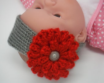 Buckeye Baby Headband - Baby Headband - Flower Headband - Knitted Headband - Ear Warmer - Red & Gray - Baby Shower Gift - Baby Gift
