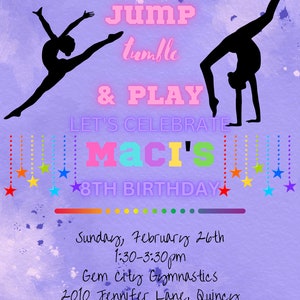 Gymnastics Tumbling Birthday Invitation