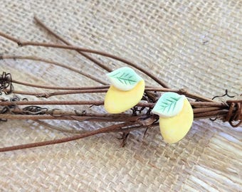 PORCELAIN LEMON EARRINGS, lemon stud earrings, lemon jewelry, ceramic jewelry, lemon lovers, ceramic fruit earrings, Mediterranean vibes