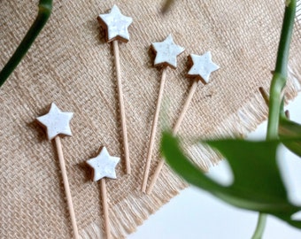 5pc TINY STAR STAKE set, plant stakes, charcuterie decor, cake toppers, plant markers, ceramic stars, plant lover gift, mini speckled stars