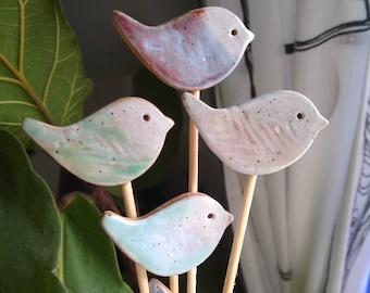 LITTLE BIRD STAKE, garden decor, plant stake, plant marker, speckled stoneware, garden art, plant decor, gardener gifts, small ceramic bird