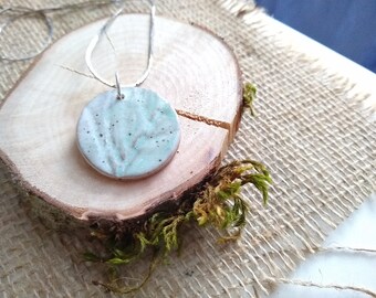 MINTY/MOSS GREEN Cedar-pressed ceramic pendant, stoneware jewelry, stoneware pendant, speckled clay jewelry, minimalist necklace, natural