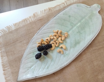 XLARGE PALM LEAF plate, black stoneware platter, cheese board, minimalist platter, serving tray, leaf plate, palm leaf plate, ceramic tray