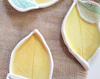 PORCELAIN LEMON PLATE, lemon trinket dish, ring holder, side plate, decorative dish, lemon decor, ceramic dish, accent plate, ceramic lemons