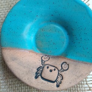 CRAB/TURQUOISE BLUE Speckled stoneware small plate, ceramic trinket dish, multipurpose dish, soap dish, spoon rest, side dish, crab plate image 2