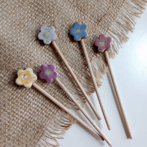 5pc TINY MULTICOLOR FLOWER stake set, garden decor, plant stake, plant markers, mini ceramic flowers, cake toppers, boho gift, tiny bouquet image 7