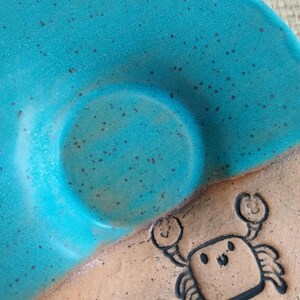 CRAB/TURQUOISE BLUE Speckled stoneware small plate, ceramic trinket dish, multipurpose dish, soap dish, spoon rest, side dish, crab plate image 3