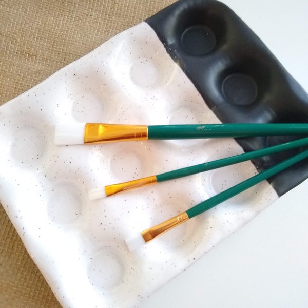 SHINY WHITE/BLACK matte speckled stoneware egg tray, paint tray, ceramic paint palette, stoneware egg holder, minimalist ceramic egg carton