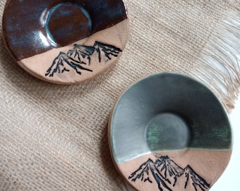 WILD MOUNTAINS Speckled stoneware small plate, ceramic trinket dish, multipurpose dish, soap dish, spoon rest, woodsy rustic plate, mountain