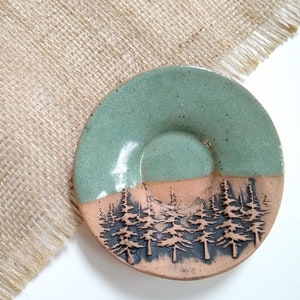 WOODS/MOSS GREEN Speckled stoneware small plate, ceramic trinket dish, multipurpose dish, soap dish, spoon rest, woodsy rustic tree plate image 4