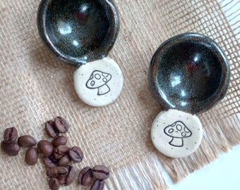 SPECKLED MUSHROOM SPOON scoop spoon, ceramic spoon, coffee scoop, scoop, tablespoon, handmade spoon, sparkle glaze, clay gift, mushroom gift