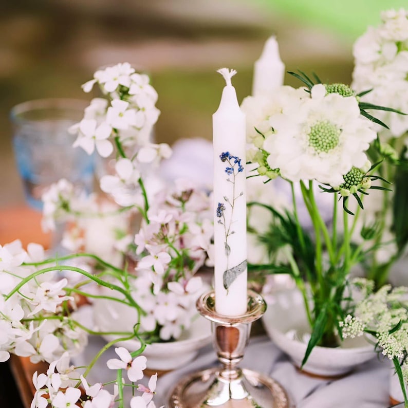 PRESSED WILDFLOWER CANDLE taps toelopend, handgemaakt, echte gedroogde geperste bloemen, varens, eenzijdige echte bloemenkandelaar, hygge, cottage core, boho afbeelding 11