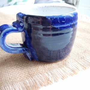 SPECKLED SNOWFLAKE MUG, white and blue mug, coffee mug, hot cocoa cup, winter cup, stoneware mug, speckled pottery, Grecian/cobalt blue, mug image 7