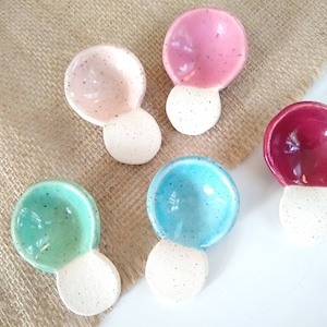 SPECKLED STONEWARE SPOON, handmade spoon, tablespoon, small ceramic spoon, color pop, minimalist, boho gift, coffee spoon, clay scoop spoon