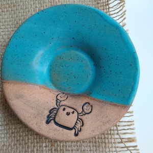 CRAB/TURQUOISE BLUE Speckled stoneware small plate, ceramic trinket dish, multipurpose dish, soap dish, spoon rest, side dish, crab plate image 5