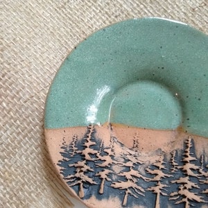 WOODS/MOSS GREEN Speckled stoneware small plate, ceramic trinket dish, multipurpose dish, soap dish, spoon rest, woodsy rustic tree plate image 2