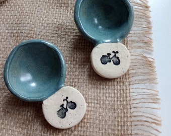 SPECKLED BICYCLE SPOON stoneware spoon, clay spoon, tablespoon, scoop spoon, coffee scoop, ceramic spoon, blue spoon, tiny bike, outdoorsy