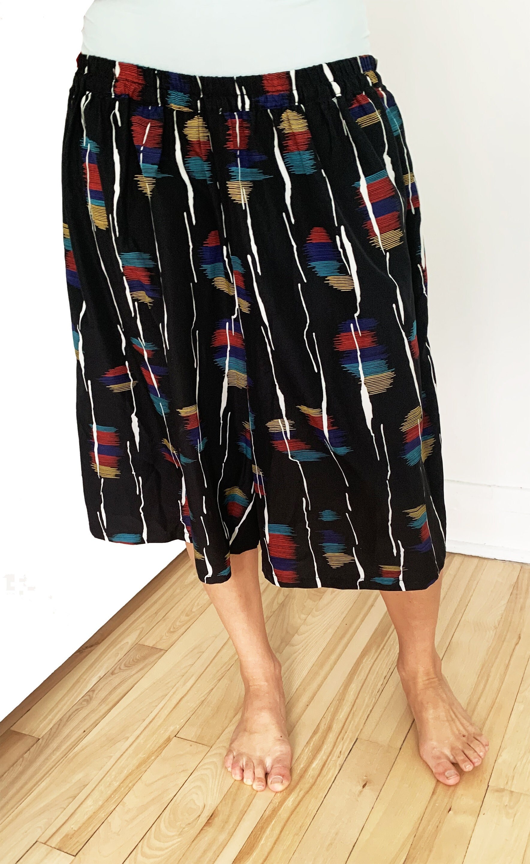 Wide Leg Stripe Pants //elastic Back Waist Band//large 30-32