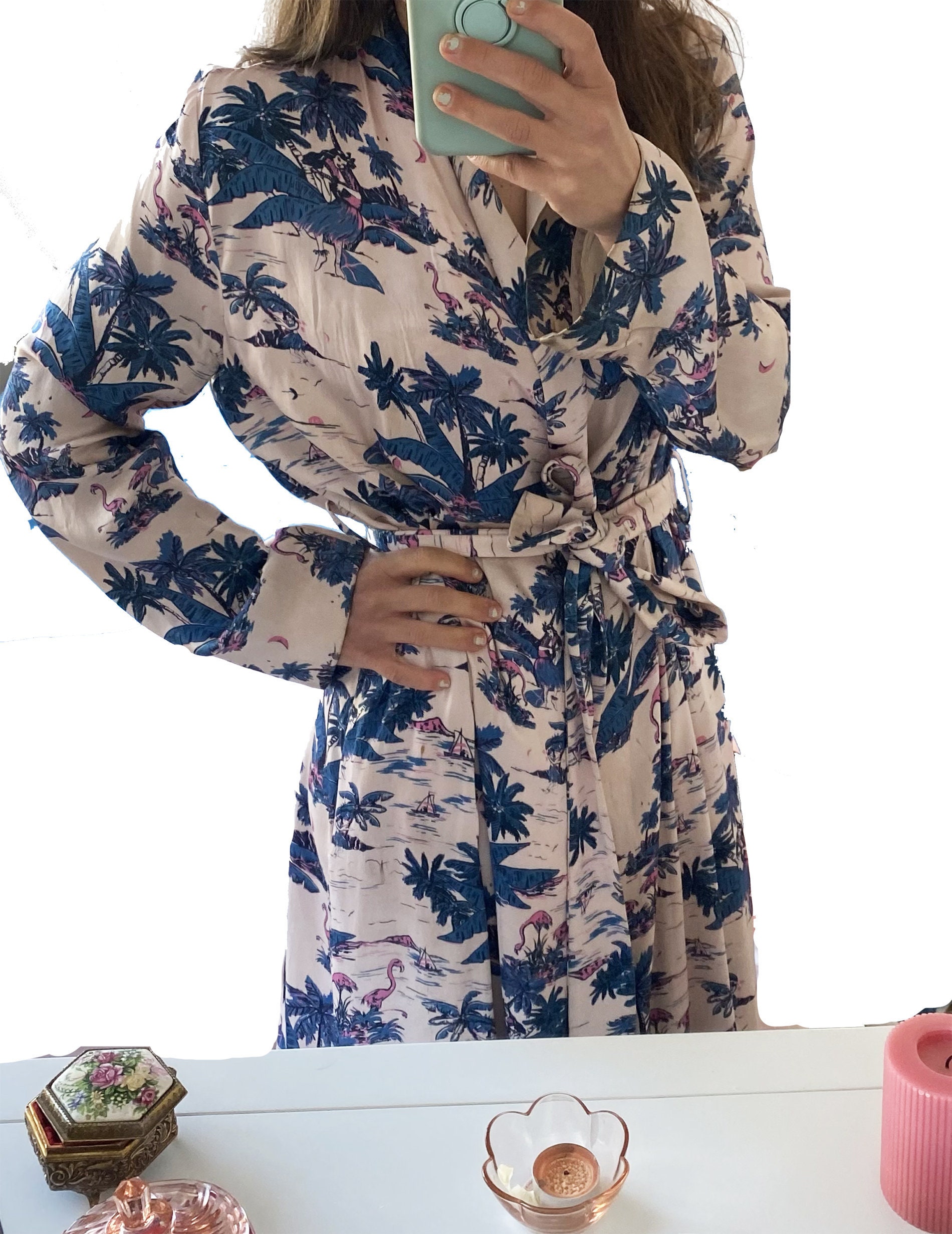 Pink Hawaii Flamingo Floral Print Silky 