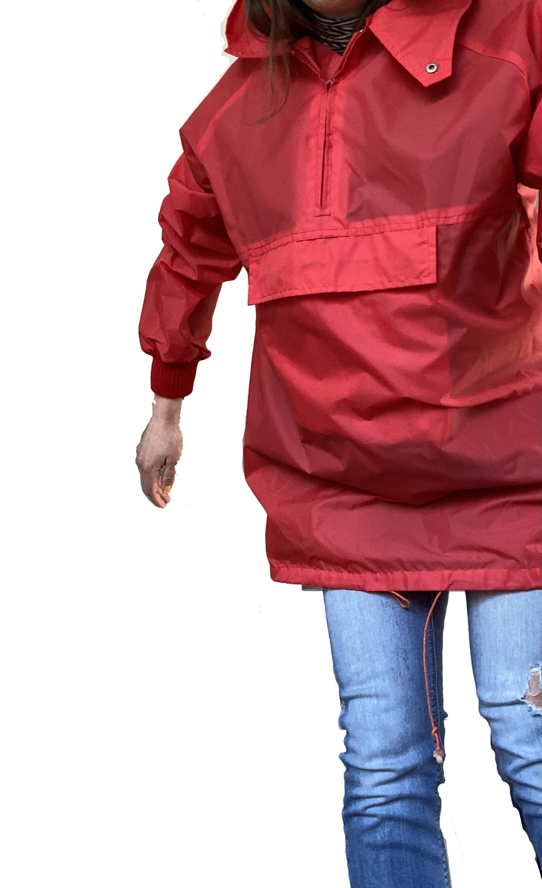 Red Rain Poncho // Vintage Rain Coat 