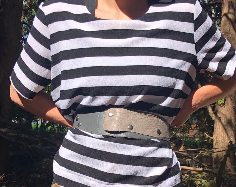 Vintage Grey Leather Woman/'s Belt Large
