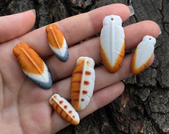 Feather Beads Charm Bird Feather Cabs for Beading Cabochon for beaded Polymer clay Jewelry Component Totem
