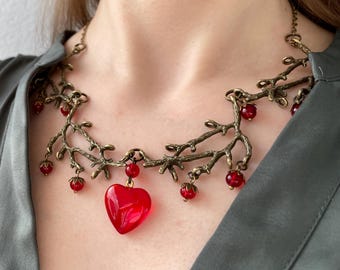 Forest Heart Necklace, Elven necklace, Vintage Branch Choker, Gothic Fairycore Gift for Her, Nature Inspired Jewelry