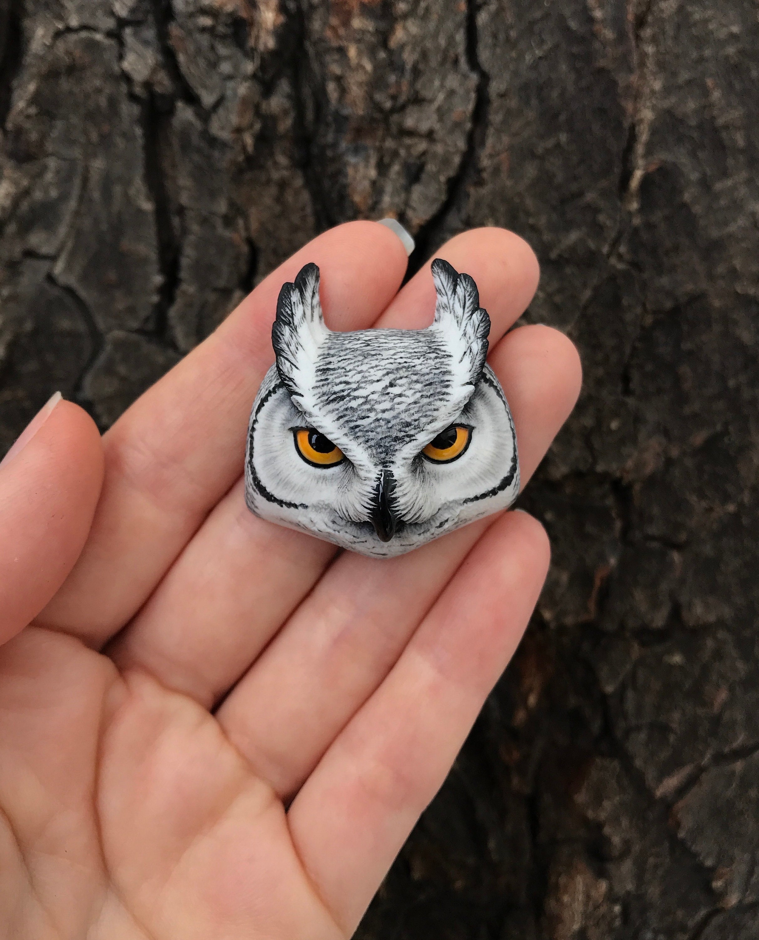 Gray Owl Cabochon with Black Eyes Necklace Animal Flatback Cabs for Beading  Clay Jewelry Component 