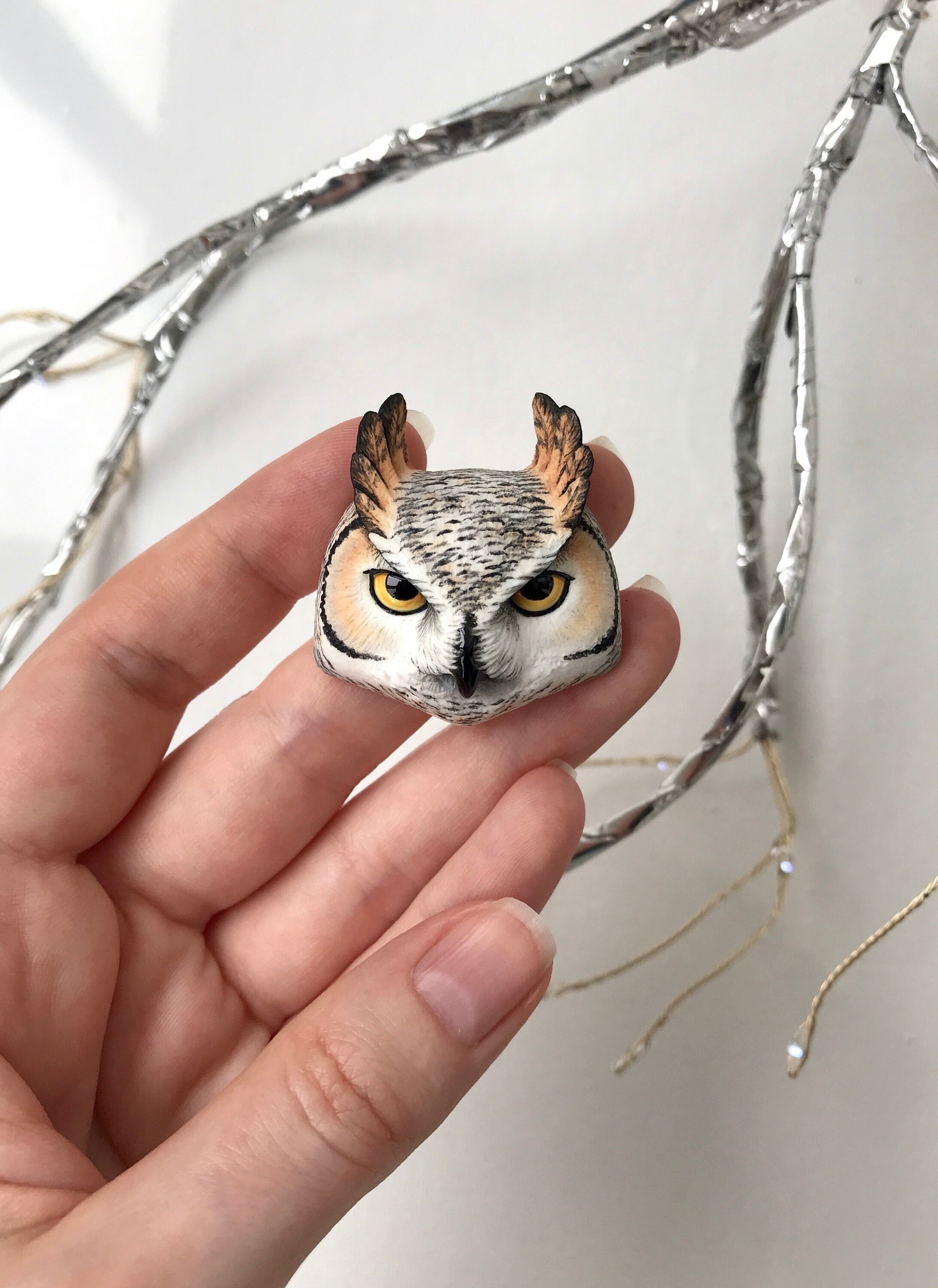 Light Owl Cabochon Necklace Animal Flatback Cabs for Beading  Clay Jewelry Component Totem