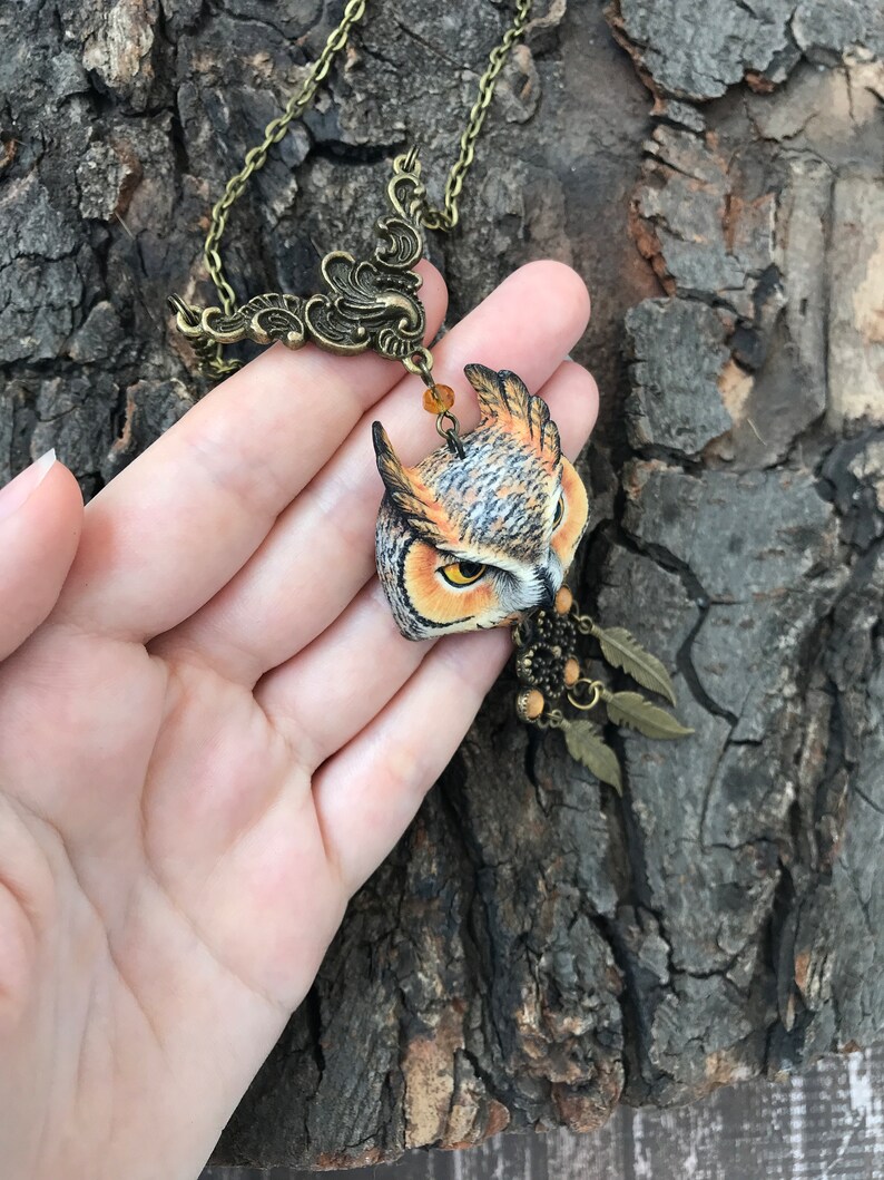 Collar de búho, joyería de pájaro, dije de búho, colgante de animal tótem imagen 9