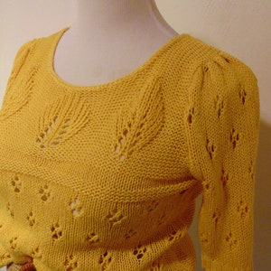 Vintage silk yellow sweater puffy sleeves pullover hipster mod boho large image 5