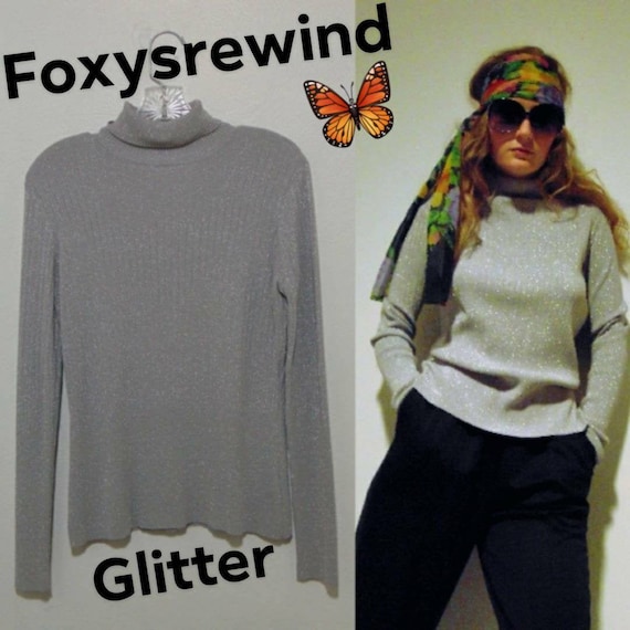 Vintage 70s silver sweater turtleneck metallic Spa