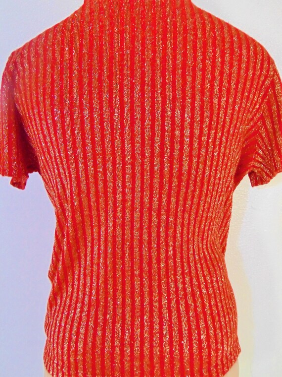 Christmas Vintage red gold stripe sweater mock ne… - image 3