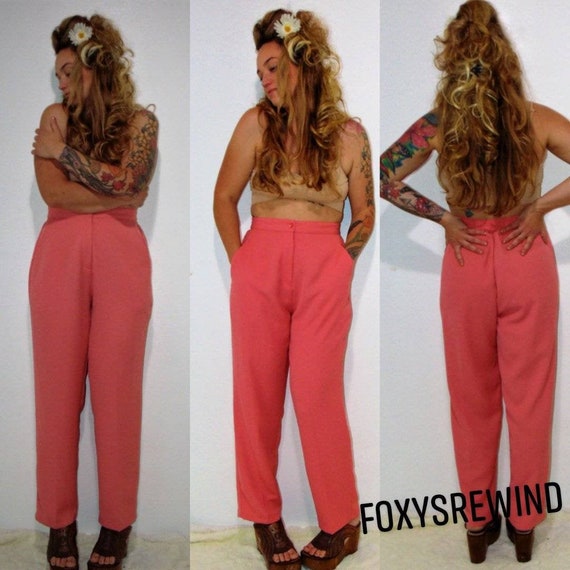 1970s 80s Peach Wide Leg Pants High 