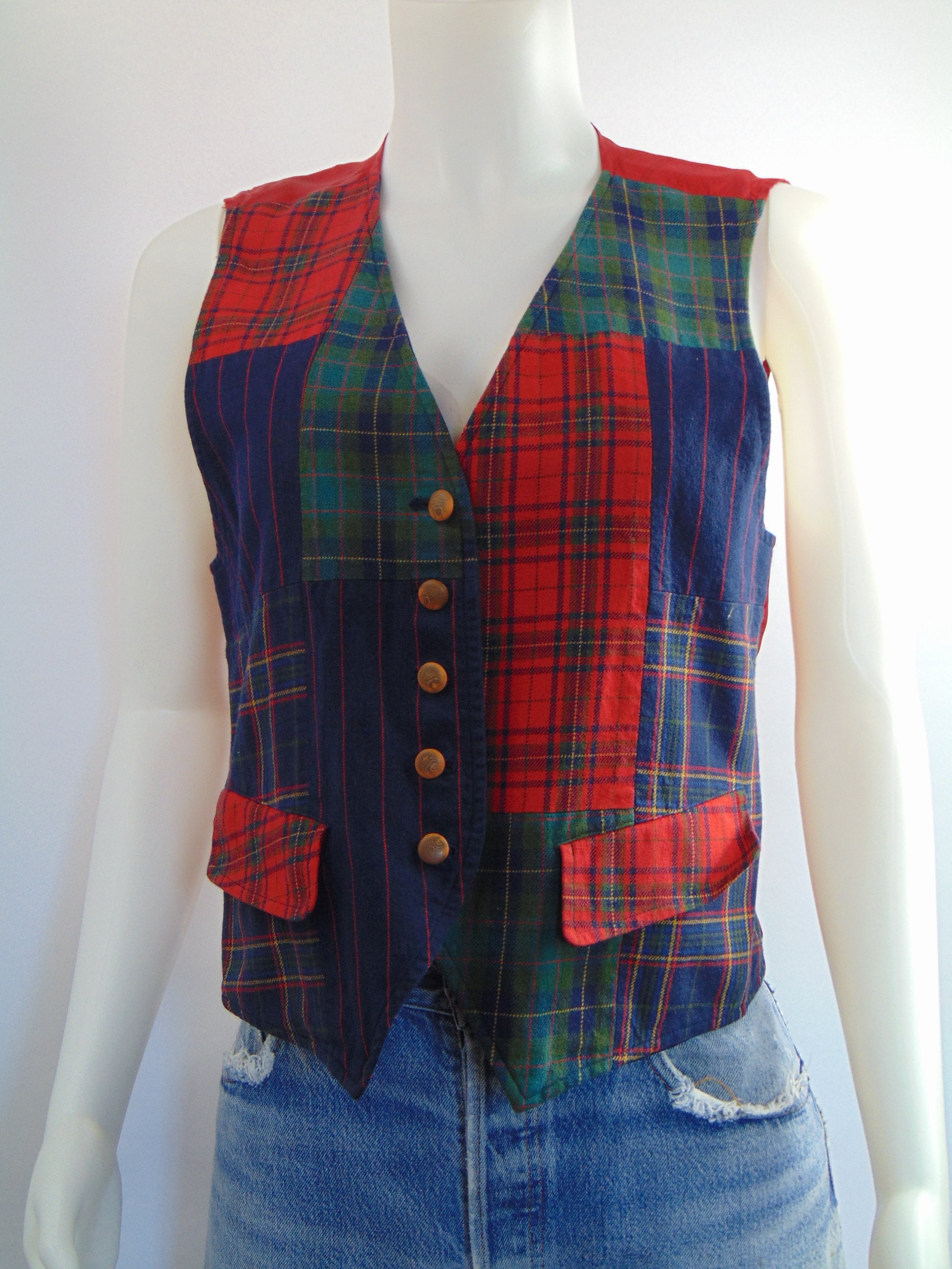 Vintage Damen rot karierte Weste Damenwolle rot Taschen Rayon | Etsy
